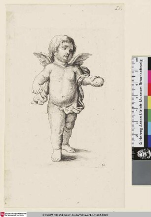 [Stehender Putto, in der linken Hand einen Apfel haltend]
