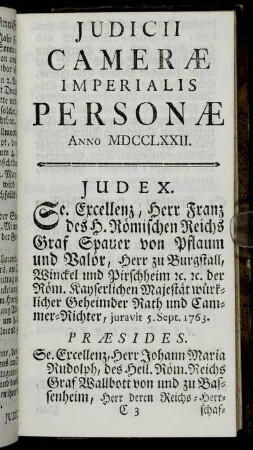 Judicii Cameræ Imperialis Personæ Anno MDCCLXXII.