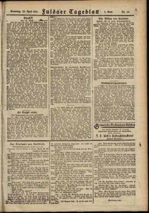 Zweite Ausgabe vom Samstag, den 23. April 1921.