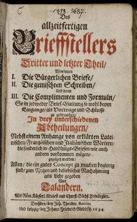 Theil 3: Des allzeitfertigen Brieffstellers Dritter und letzter Theil. Theil 3