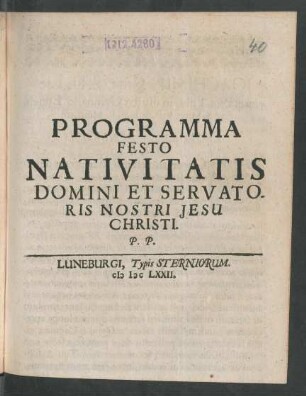 Programma Festo Nativitatis Domini Et Servatoris Nostri Jesu Christi. P.P.