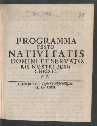 Programma Festo Nativitatis Domini Et Servatoris Nostri Jesu Christi. P.P.