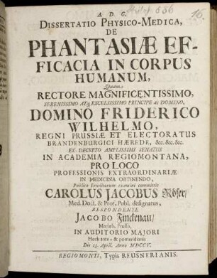 Dissertatio Physico-Medica, De Phantasiæ Efficacia In Corpus Humanum