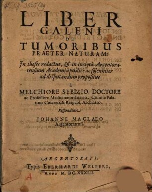 Liber Galeni de tumoribus praeter naturam in theses redactus