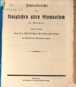 Jahresbericht vom Königlichen Alten Gymnasium. 1834/35