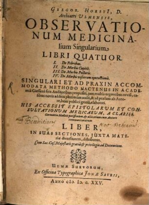 Observationes medicinales singulares : libri IV