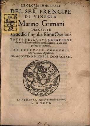 Le glorie immortali del Ser. prencipe di Vinegia Marino Grimani