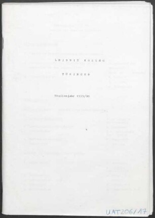 Umschlag: "Leibniz Kolleg. Tübingen. Studienjahr 1979/80"
