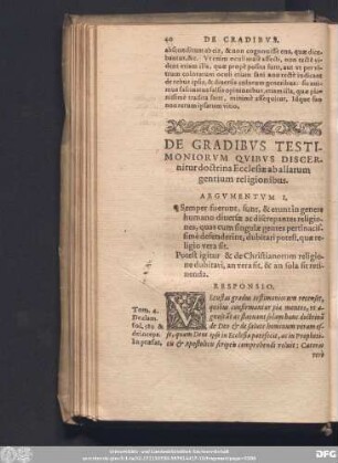 De Gradibus Testimoniorum Quibus Discernitur doctrina Ecclesiae ab aliarum gentium religionibus.