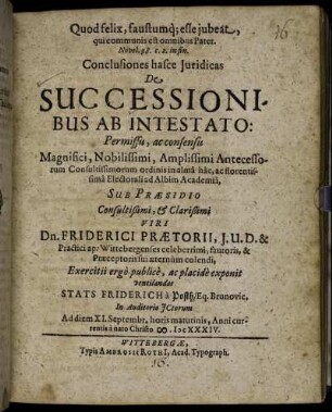 Conclusiones hasce Iuridicas De Successionibus Ab Intestato: