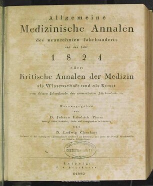 1824: Allgemeine medizinische Annalen des neunzehnten Jahrhunderts