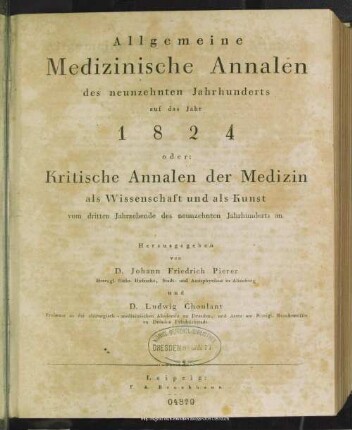 1824: Allgemeine medizinische Annalen des neunzehnten Jahrhunderts