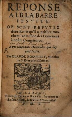 Reponse a J. B. La Barre Jesuite