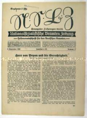 Nationalsozialistisches Mitteilungsblatt für Beamte mit scharfer Polemik gegen die Papen-Regierung