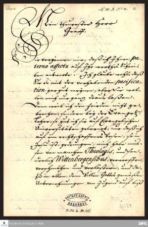 Brief von August Hermann Francke an Nikolaus Ludwig von Zinzendorf.