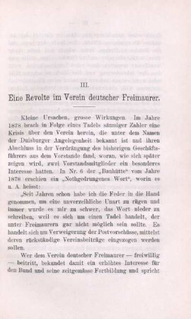 III. Eine Revolte im Verein deutscher Freimaurer.