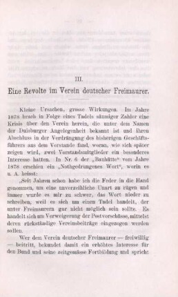 III. Eine Revolte im Verein deutscher Freimaurer.