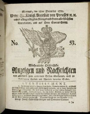 No. 53. Montags, den 28ten December 1772.