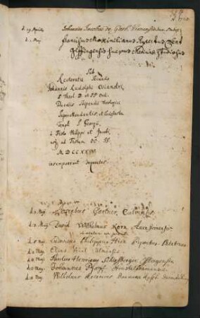 Sommerhalbjahr 1724. Rektorat Johann Rudolf Osiander