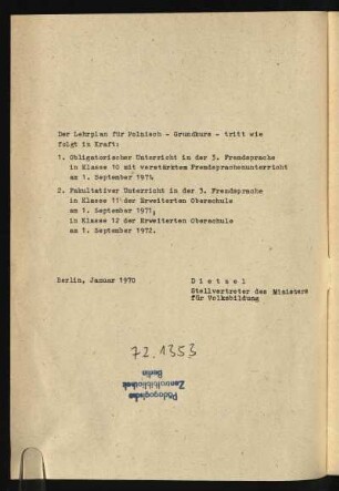 Der Lehrplan für ...