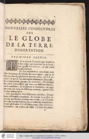 NOUVELLES CONJECTURES SUR LE GLOBE DE LA TERRE DISSERTATION.