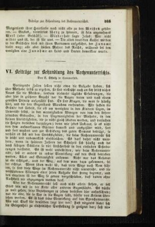 Beiträge zur Behandlung des Rechenunterrichts