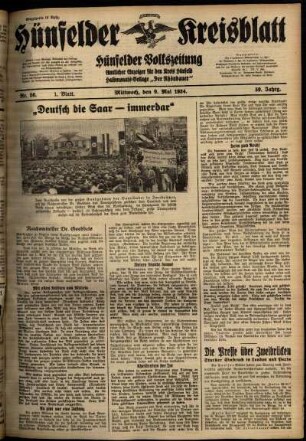 Erste Ausgabe vom Mittwoch, den 09. Mai 1934.