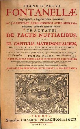 Tractatus de pactis nuptialibus, sive de capitulis matrimonialibus, 1
