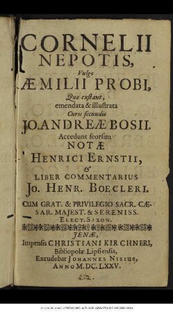 Cornelii Nepotis, Vulgo Aemilii Probi, Quae exstant