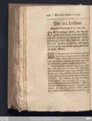 Die XCI. Lection. Gehalten Dienstags d. 21. Aug. 1725.