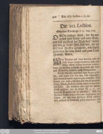 Die XCI. Lection. Gehalten Dienstags d. 21. Aug. 1725.