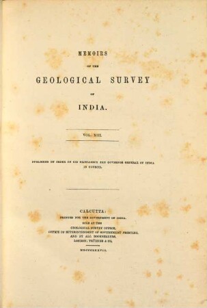 Memoirs of the Geological Survey of India. 13. 1877
