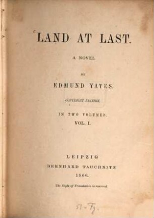 Land at last : a novel, 1