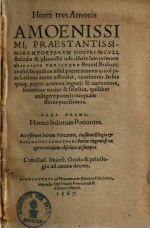 Horti tres Amoris Amoenissimi, 1. Hortus Italorum Poetarum