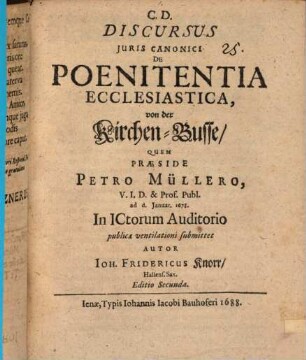 Discursus juris canonici de poenitentia ecclesiastica : von der Kirchen-Busse