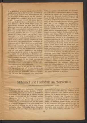 Stillstand und Fortschritt im Marxismus