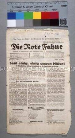 Exil-Ausgabe der KPD-Zeitung "Die Rote Fahne" zur Frage der Einheitsfront gegen den Faschismus