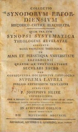Collectio Synodorum Erfordiensium historico-critice elucubrata