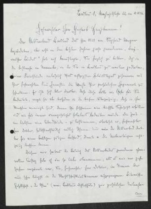 Brief von Waldemar von Grumbkow an Gerhart Hauptmann