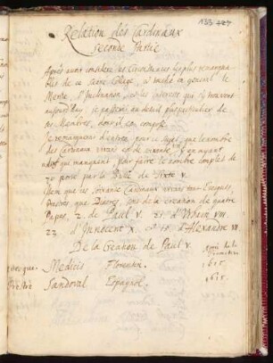Relation des cardinaux, Partie 2