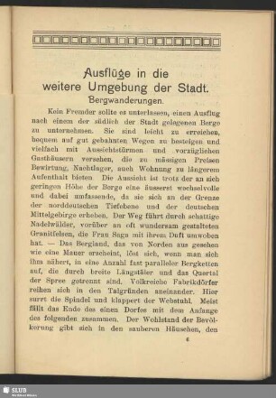 Ausflüge in die weitere Umgebung der Stadt. Bergwanderungen