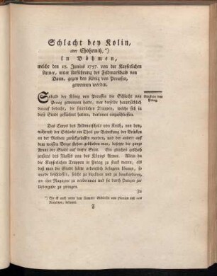 Schlacht bey Kolin, oder Chotzemitz, in Böhmen, [...].