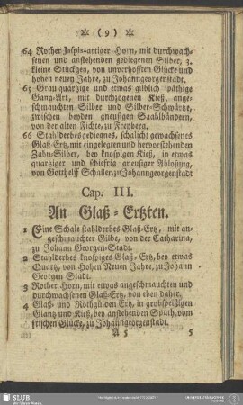 Cap. III. An Glaß-Ertzten
