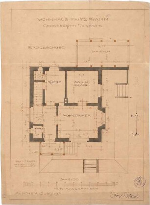 Pfann, Paul; Nürnberg - Grossreuth hinter der Veste; Wohnhaus Fritz Pfann - Grundriss EG