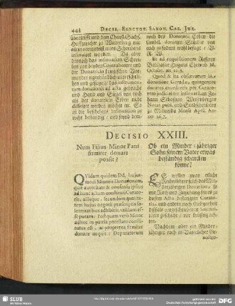 Decisio XXIII. Num Filius Minor Patri firmiter donare possit?