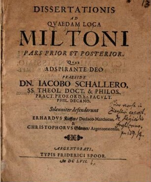 Dissertationis Ad Quaedam Loca Miltoni Pars Prior Et Posterior