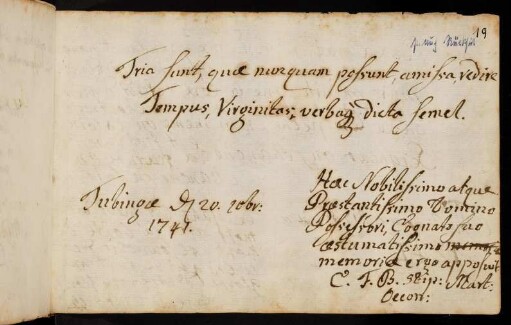 19r, Barner, C. F. Tübingen, 20.12.1741 [Staatsökonom]