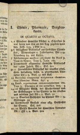 1-29, I. Chemie, Pharmacie, Bergbaukunde