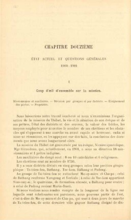 Chapitre douzième. État actuel et questions générales 1900-1901