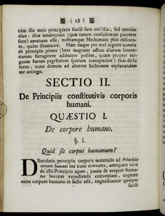 Sectio II. De Principiis constitutivis corporis humani.